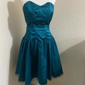 Strapless teal dress